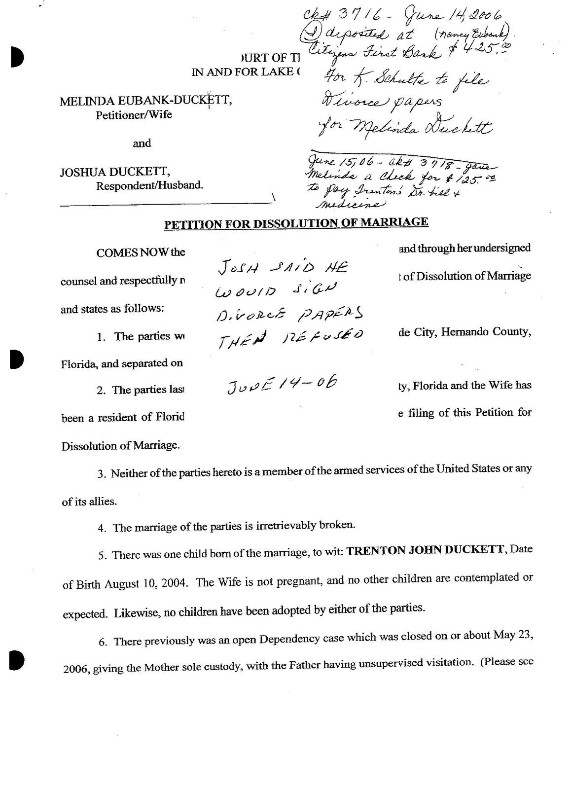 Divorce Papers Sample