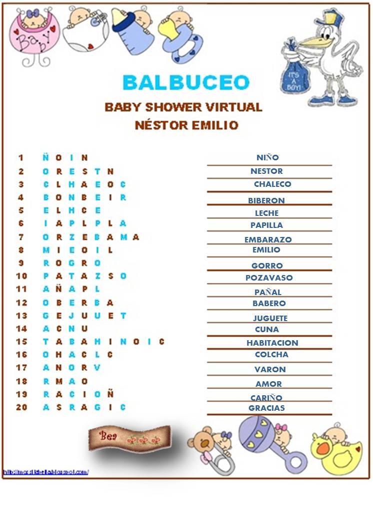 Juego baby shower abecedario del bebé Imagui