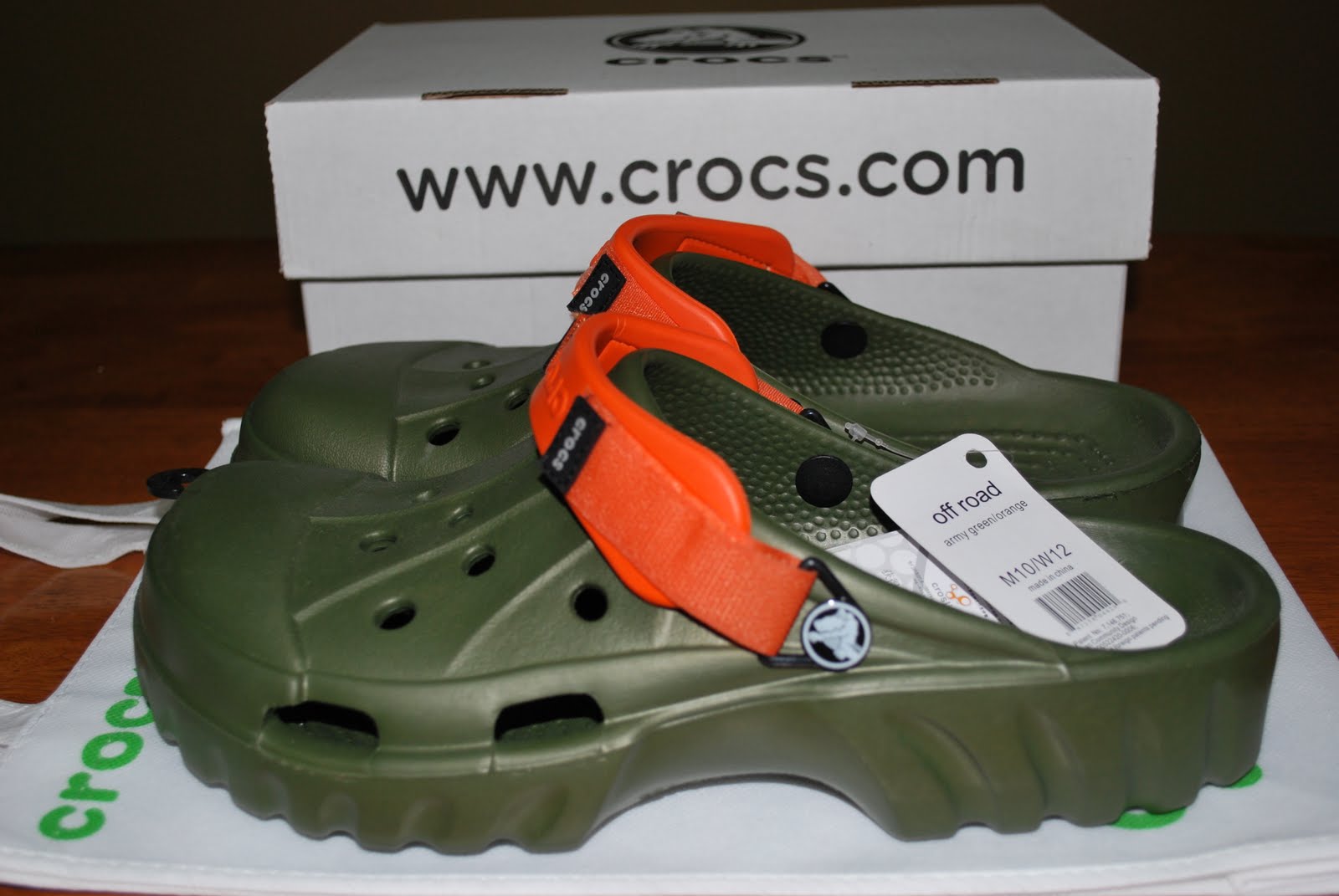 green and orange crocs