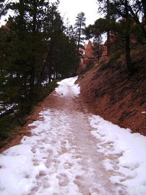 Bryce Canyon trail with snow