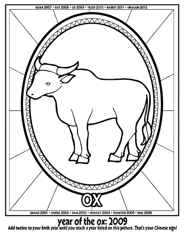 Chinese New Year Ox Coloring Pages, Chinese Ox Symbol Coloring title=