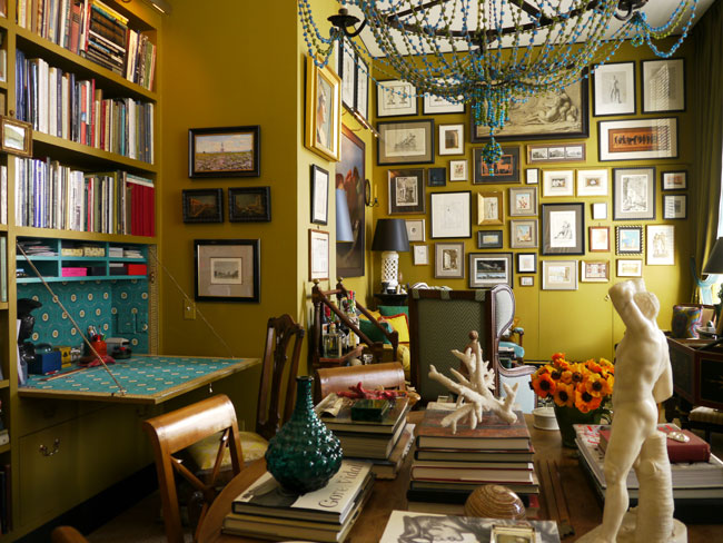 teal and chartreuse living room