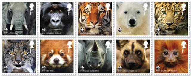 set of 10 animal stamps issued for the 50th ann of WWF.