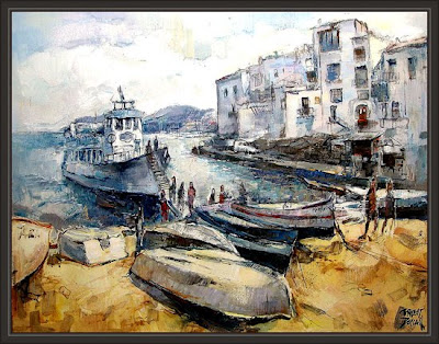 CADAQUES-BARCAS-MARINAS-PAISAJES-PINTURA-ERNEST DESCALS