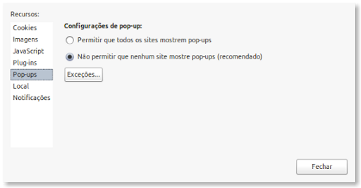 ativar/desativar popup no Chrome ativar/desativar popup no Chrome