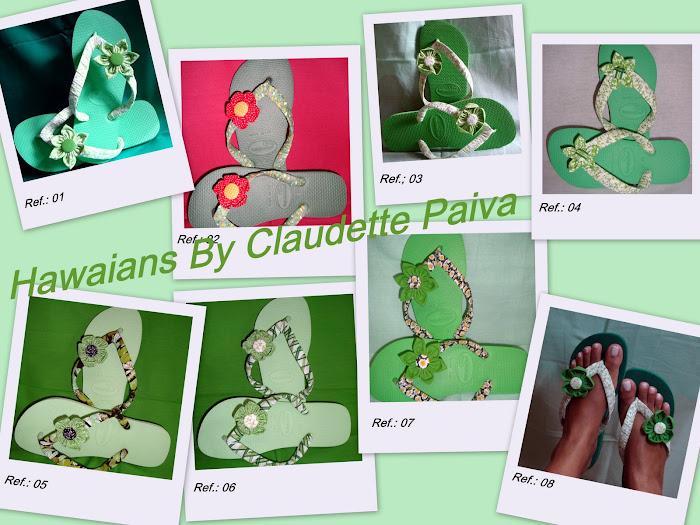 MODELO DE FLOR NA HAVAIANA DE FUNDO VERDE