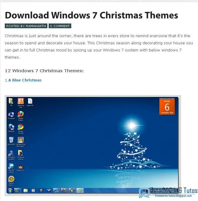 Le site du jour 12 thèmes de Noël pour Windows 7 Freewares & Tutos