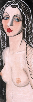 Half Nude with Veil. Paintings by Geza Voros Hungarian Artist