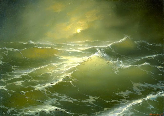 Painting by George Dmitriev,Landscape oil painting,figurative painting,moon in painting