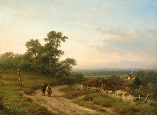Lodewijk Johannes Klejn. An extensive Summer Landscape with Peasants