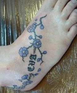 Women Foot Japanese Tattoo With Cherry Blossom Tattoo