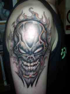 Skull Tattoo and Flame  Tattoo Design