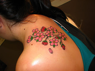 Jappanese Cherry Blossom Shoulder Tattoo Design