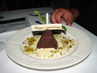 Exceptionally yummy chocolate torte with a special anniversary surprise