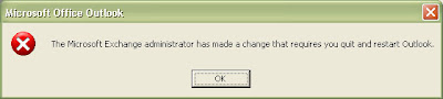 The Microsoft Exchange administrator has made a change that requires you quit and restart Outlook. The Microsoft Exchange administrator has made a change that requires you quit and restart Outlook.