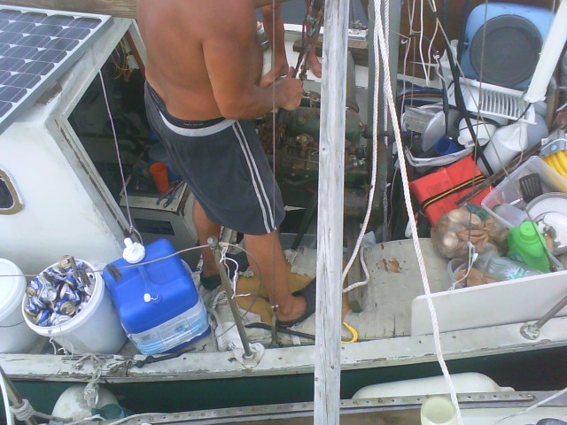 A couple friends and I moved my new engine (the Volvo Penta MD2) from Jim's A couple friends and I moved my new engine (the Volvo Penta MD2) from Jim's