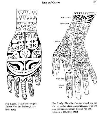 The image to the left is taken from Art and Agency showing Marquesan tattoos 