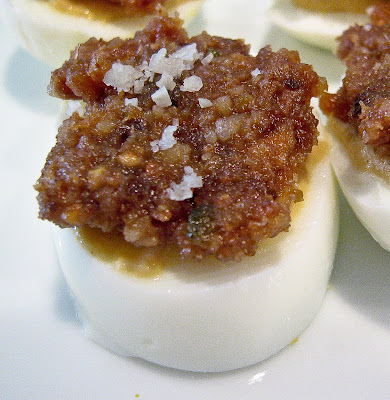 Haroset on Hard Boiled Eggs with Dijon and Sea Salt: a great use for a traditional Passover Condiment!