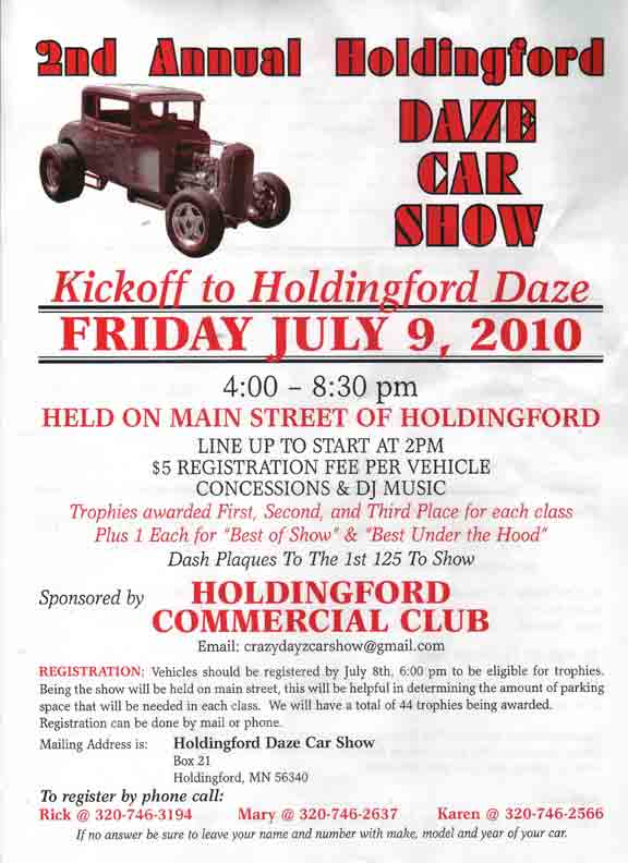 Exit 153 HOLDINGFORD TODAY Holdingford Daze 2nd Annual Car Show