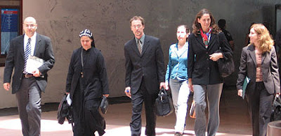 From right to left: Iraqi peacebuilders Samuel Rizk, Sister Helen, EPIC's Erik Gustafson, Hero Anwar, Lynn Kunkle and Lisa Schirch, outside the Hart Senate Office Building. (photo by Geoff Schaefer)