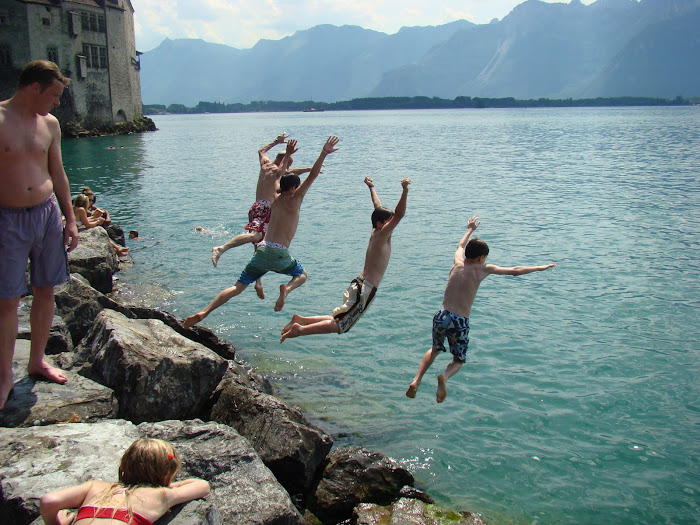 swimming beside the Chateau Chillion