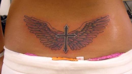 Winged Cross Tattoo. cross tattoo on neck