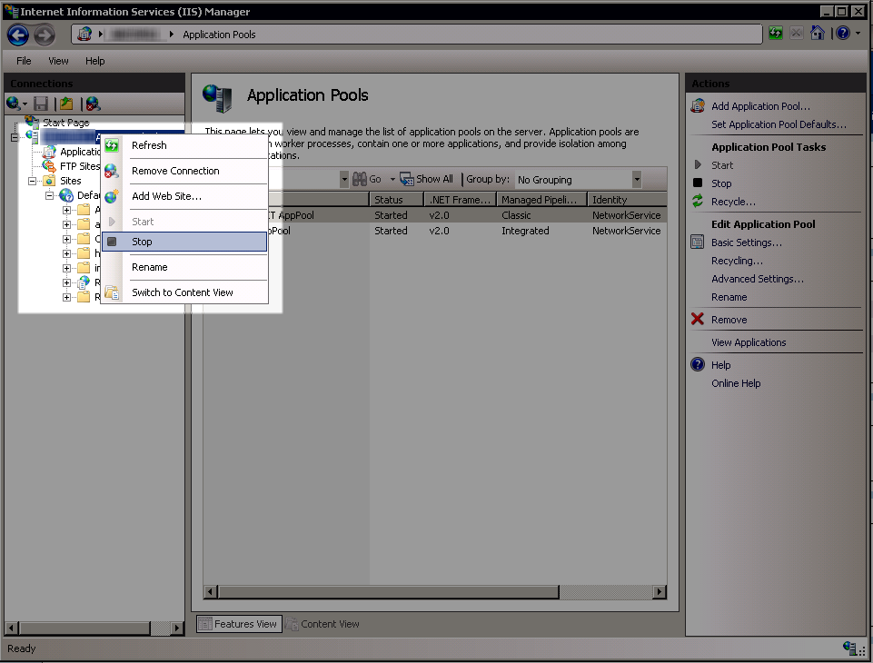 Restart IIS7 by right clicking