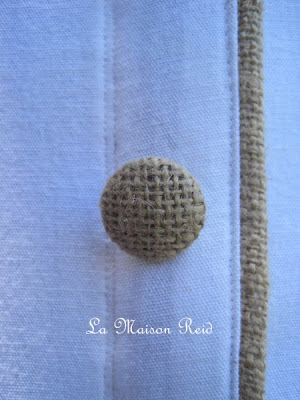Burlap piping and burlap buttons on slipcover tutorial