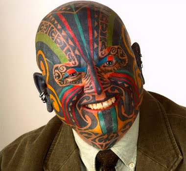 Colorful face tattoo
