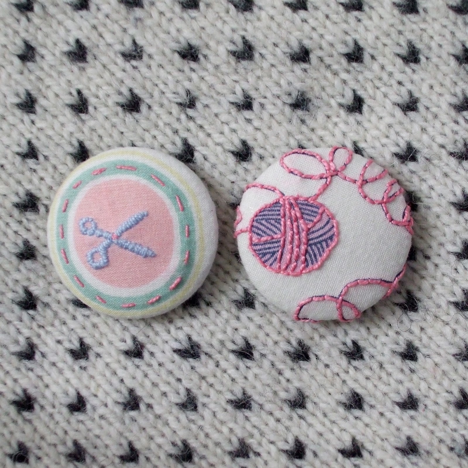 teasemade Embroidered Scissor & Yarn Buttons