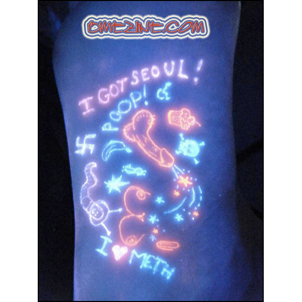 Worst UV Tattoo Ever? By the way, the colored inks show up under normal 