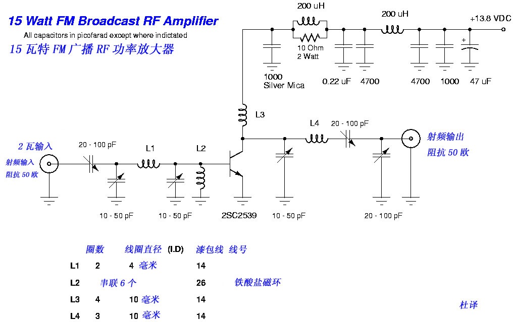 BA1404 15W FM RF Amplifier with 2SC2539 circuit diagram