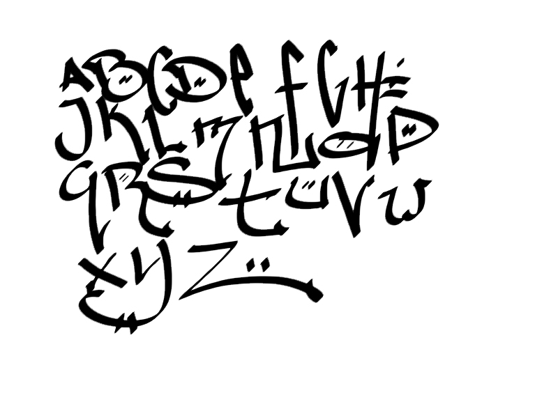 Sketch Graffiti Alphabet on Letters AZ Style with Black Color