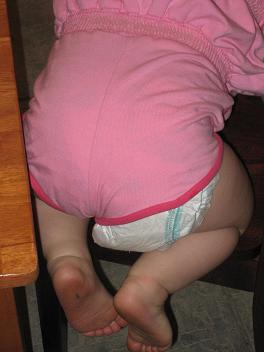 A close-up shot of Reese's 'wedgie'-difficult to do with a diaper on...but possible