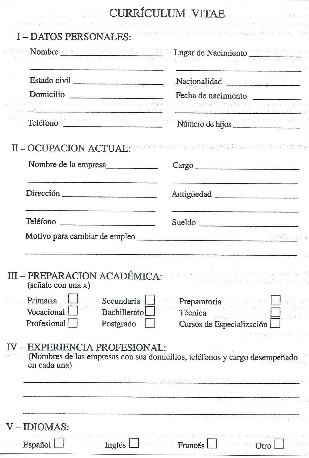 curric vitae