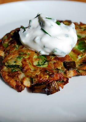 Zucchini, Potato and Scallion Pancakes with Chived Sour Cream