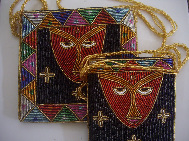 Handcrafted and Sewn, Brilliantly Colored Beadwork, Hand Bag.  Large and Small Size Pictured