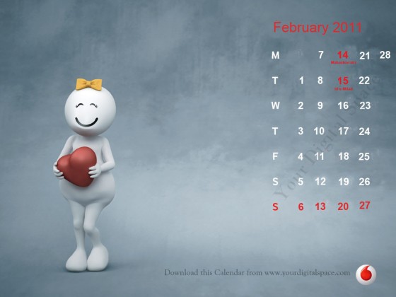 February 2011 Calendar 932x632. Choose any printable calendar and download