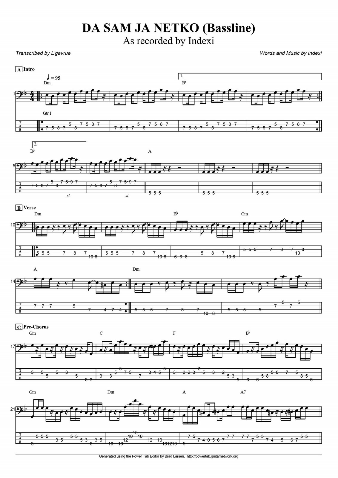 Bass Transcriptions Indexi Da Sam Ja Netko Bas Transkripcija