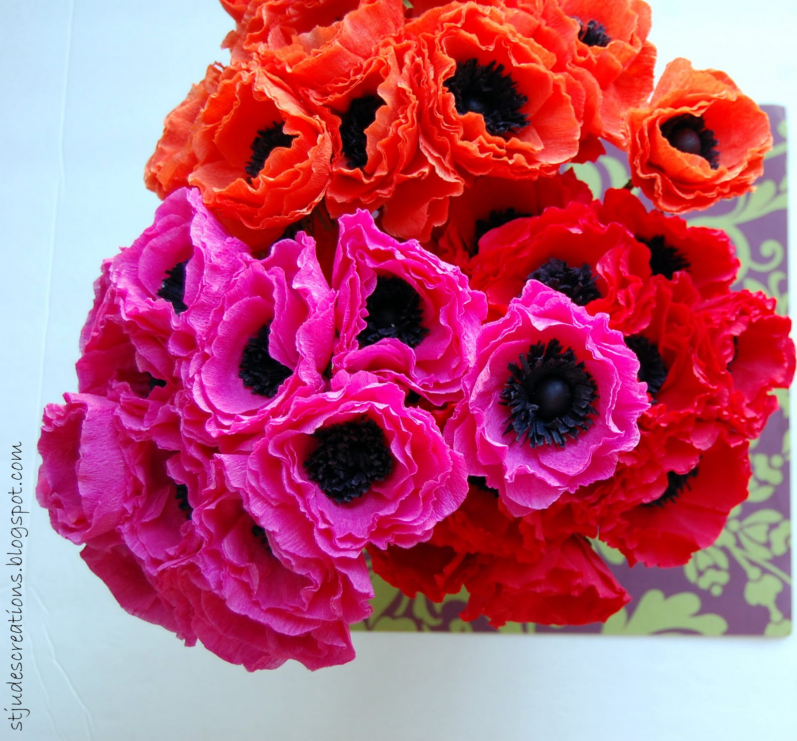 hot pink/red /orange anemones Handmade PaPer FloweRs by Maria Noble