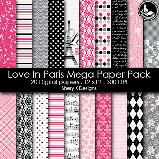 Free Printable 2 Digital Paper 12x12 love in paris