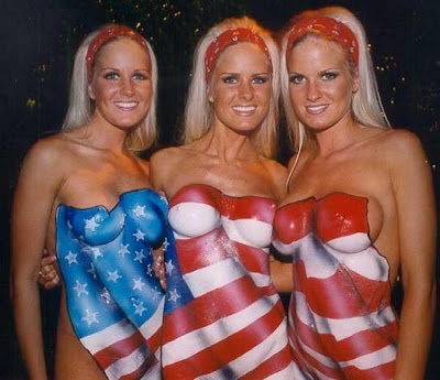 Body Art Painting, US Flag In The Body Of Three Sexy Models