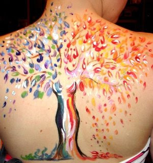 Art Of Body Painting With Trees Theme On Back