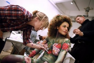 Making Art Body Painting Of Roses Theme
