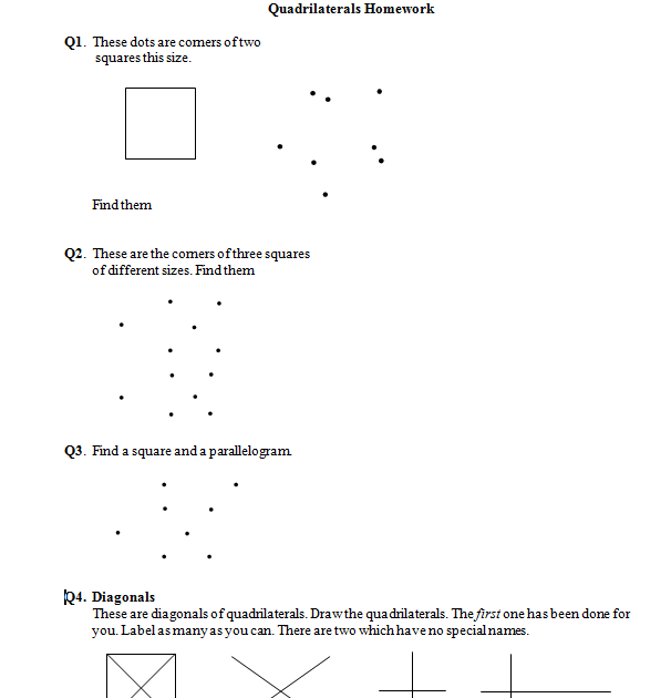 Mr Philpott's Maths Resources: Quadrilaterals Homework - Year 7