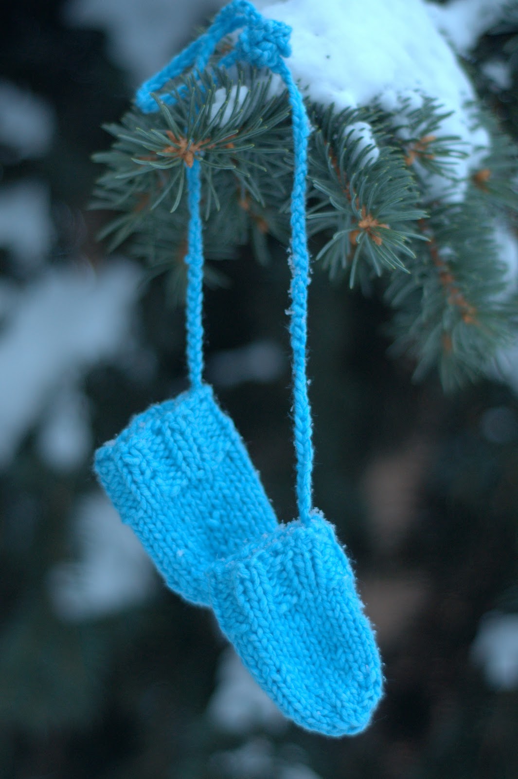 Aesthetic Nest Knitting Blue Baby Mittens on a String