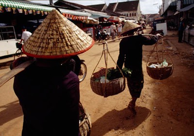 Farmers in traditional bamboo hats