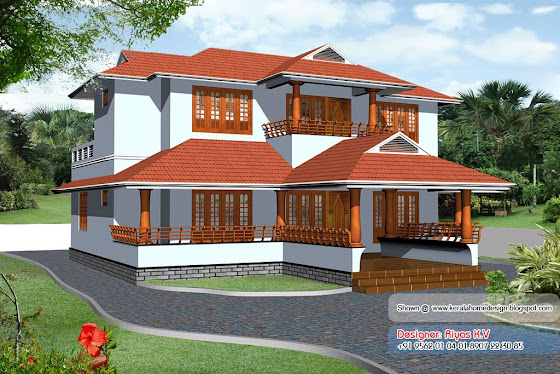 Kerala Home plan and elevation - 2726 Sq ft - Elevation View 3D