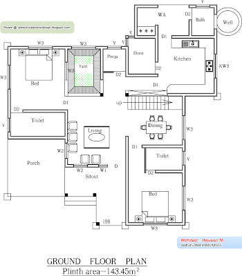 Kerala Home plan and elevation - 2656 Sq. Ft - Ground Floor