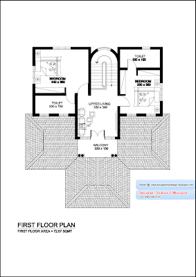 Kerala villa plan and elevation - 2061 Sq. Feet - First Floor